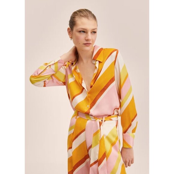 NWT Mango multicolour diagonal striped satin-effect blouse, 10 - Picture 1 of 16